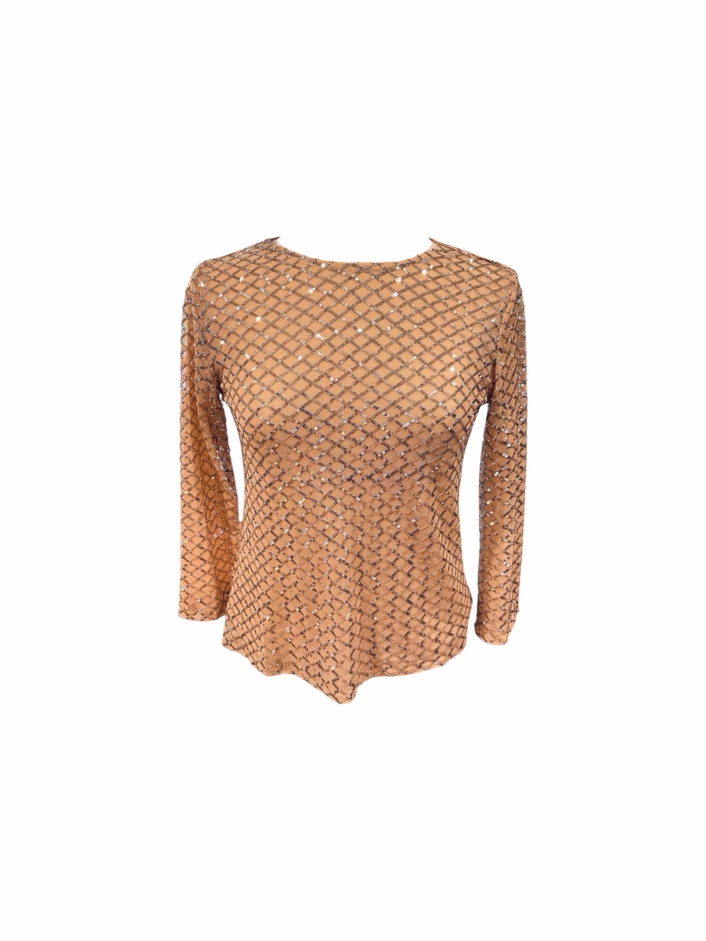 Beige Sheer Mesh Sequin Top by Tower Hill